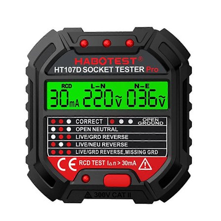 HT107 Pro Stikkontakt Tester Spændingstest Stikkontakt EU-stik