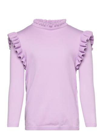 Kmgsally L/S Frill Pullover Knt Pullover Striktrøje Lilla Kids Only