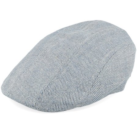 MJM Hats - Grijs flatcap Cap - Maddy Organic Wool/Silk Mix Blue Herringbone Flat Cap @ Hatstore