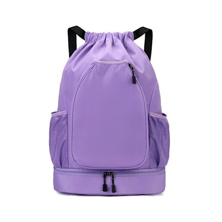 Ryggsekk, sammenleggbar pose med snøring, vanntett oppbevaringspose, lilla