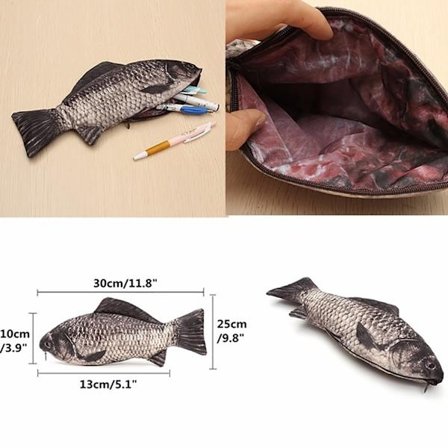 Pencil Bag Carp Pen Bag Realistisk Fish Shape Make-up Pouch Pen Penalhus med lynlås bagpå