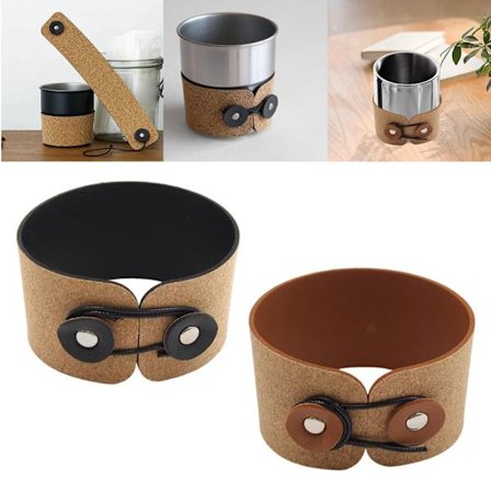 2 stk Trestrukturert lær kaffekoppdeksel Camping rustfritt stål