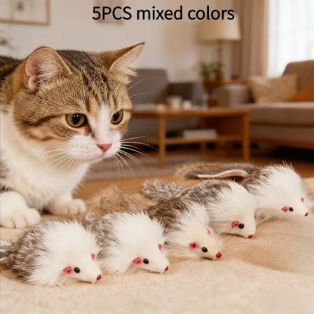 5-delt kattesættet, inklusive en realistisk plys mus.