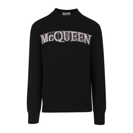Alexander McQueen, Round-neck Knitwear Zwart, Heren, Maat:M,Cotton