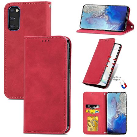 Puhelinkotelo Samsung Galaxy S20:lle Magneettisella Suljettavalla Nahkakotelolla Iskunkestävä - Punainen