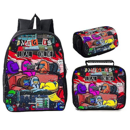 Among Us Skolväska Tre-delad Set 16 Tum Rund Framficka Ryggsäck Rymdvarg Döda Stil 10