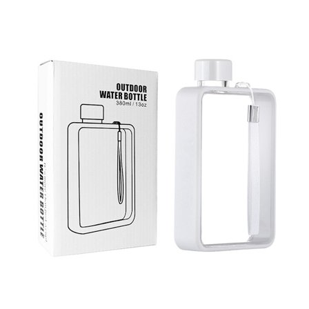 380ml Litteä Vesikuppi Laadukas Läpinäkyvä Kannettava Kuntoilu Urheilu Neliö Muovinen Vesipullo, harmaa