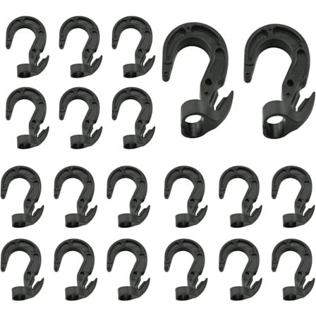 Plastisk Shock Cord Krok 20st Svarta Plastiska Elastiska Repändar Flikade S Öppna Krokar för Shock Cord Rep Gummi Camping Presenningar, Bungee Rep