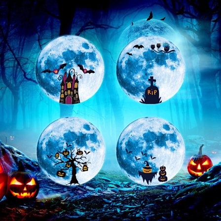 4PCS-Full Moon Wall Stickers Glow in The Dark Halloween Stickers Luminous Moon Wall Sticker Creative Decoration for Bedroom Children's Room Living Ro