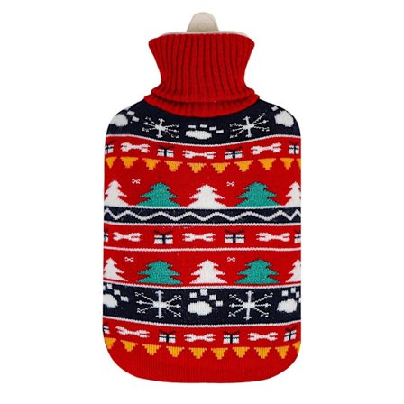 Varmtvannsflaske med strikket trekk, 2L stor varmtvannspose, smertelindring for nakke og skuldre, varm og kald kompress håndvarmtvannsflaske, rød