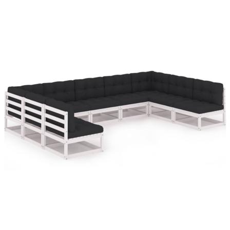 Vidaxl Loungegrupp Med Dynor 9 Delar Vit Massiv Furu Vit