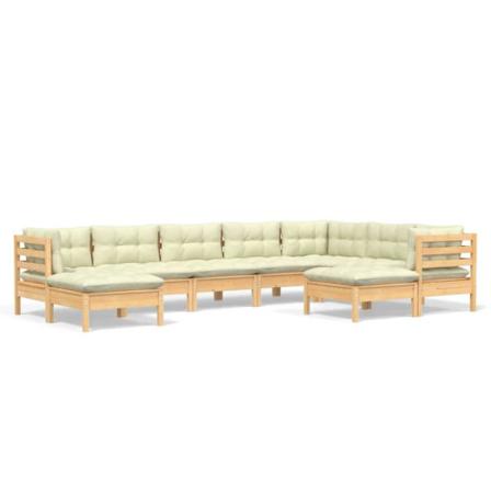 Vidaxl Loungegrupp Med Gräddvita Dynor 9 Delar Massiv Furu Creme