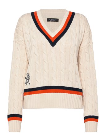 Lauren Ralph Lauren Cable-Knit Cotton Cricket Sweater - Cream - M