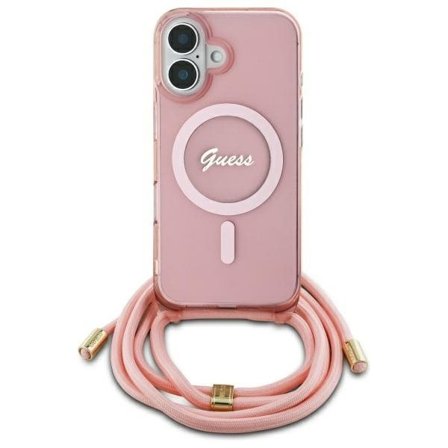 Guess Crossbody Cord Script MagSafe iPhone 16 Fodral - Rosa