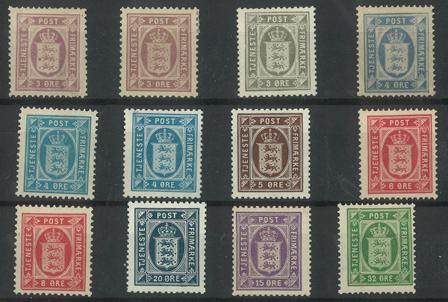 Danmark - Lot med 12 ubrugte tjenestemærker