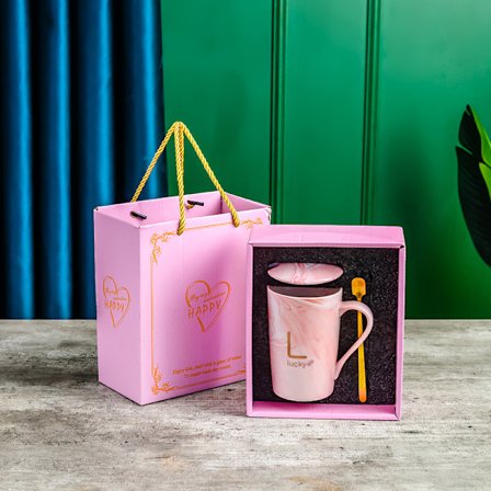 Premiumgåva: Keramikmugg och skedset | 420 ml, utsökt presentförpackning, perfekt bröllopspresent -C