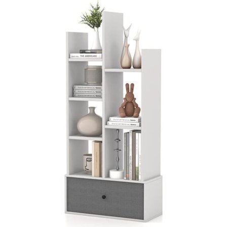 COSTWAY Moderne 7-lags reol med stofskuffe 2-søjlet opbevaringshylde med anti-dumping-enhed Hvid