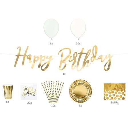 Festpaket Birthday Guld 60-delar - Partyninja.se