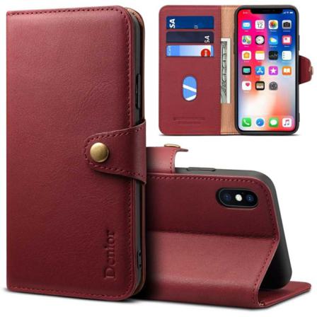 Denior Mobilplånbok Läder 3-kort Apple Iphone Xs Max (6.5") Vinröd