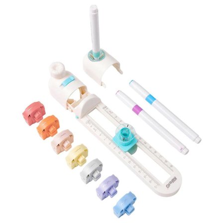 8-i-1 Justerbar Sirkelskjærer & Skuff, 7 Former Kantblader, 7-32cm Diameter, Måleskala, DIY Skjæreverktøy for Scrapbooking og Håndverk