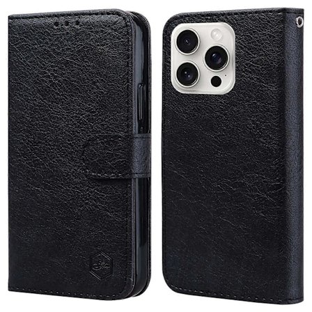 Til iPhone 16 Pro Etui Ensfarvet Læder Foldbart Stativ Wallet Læder Telefon Cover-