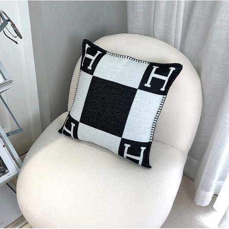 Nordisk stil H-formet pute Lumbar rygg bilpute Ull strikket pute - Svart (inkluderer putekjerne)