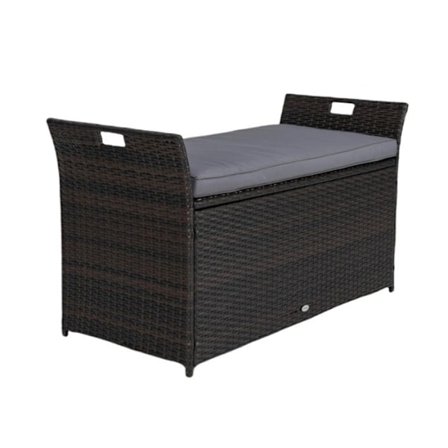 COSTWAY 260L Rattan PE Værdikasse med Pude & Låg 125 x 56 x 71 cm Tilbyder Plads til Op til 2 Personer