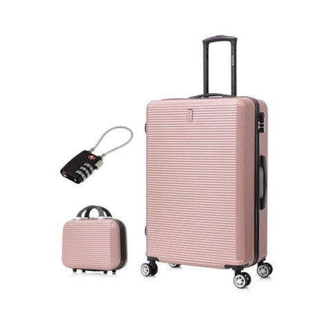 Stort kuffert 75cm 23kg med toilettaske | CELIMS weekendkuffert | 360 graders hjul | Lås | Rosaguld