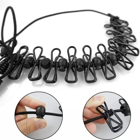 Bærbar tørresnor, justerbar udtrækkelig tørresnor vindtæt reb tørresnor med 12 klemmer til campingrejser tøjvask tørring udendørs