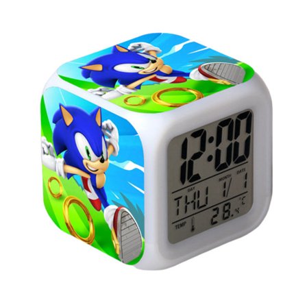 Wekity Sonic the Hedgehog Farverigt Vækkeur LED Firkantet Ur Digitalt Vækkeur med Tid, Temperatur, Alarm, Dato
