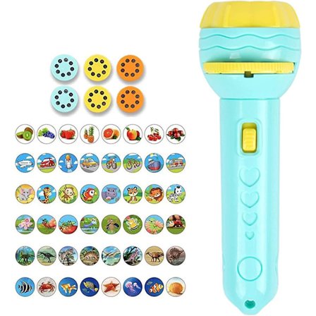 Lommelykt-projektor for barn, projeksjon tidlig utdanning kognitiv sengetid små lommelykter, morsom lommelykt (blå/48 bilder) (FMY)