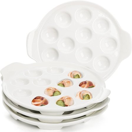 4-pak Keramisk Sneglebakke med 12 Huller og Håndtag, Seafood Sneglebakke med Fodbakke Hvid Sneglebagebakke til Hjemmet, Køkken