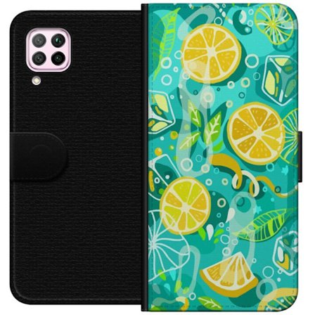 Kompatibel Tegnebogsetui til Huawei P40 lite Frisk citrussyre med citronblade og bobler i livlig farveskema
