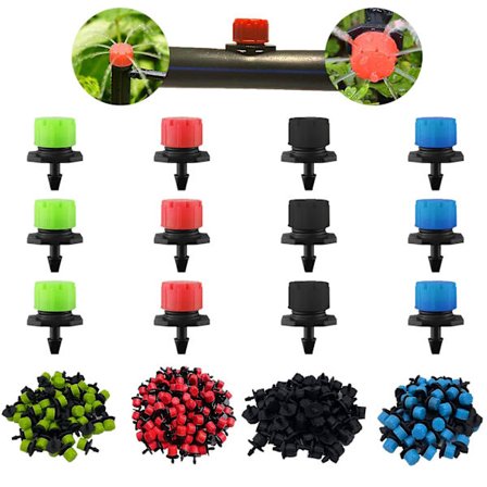 200 st Universal Droppspridare med Taggar, 360 Grader Justerbara Droppbevattningspridare, Passar 4 mm ID-Slang, Hög Kvalitet