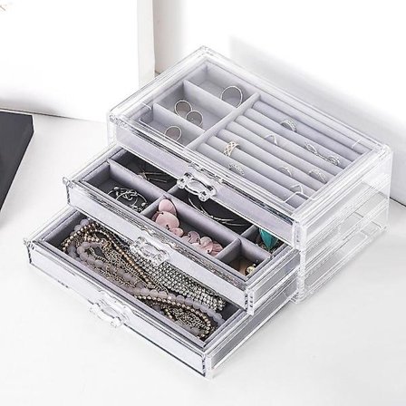 3-vånings smyckesorganisatör örhängen halsband ring akryl smyckesförvaringslåda sammet smyckes dammsäkra fodral stativ display gåvor