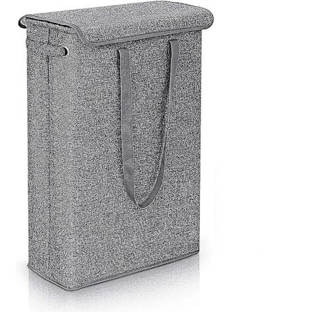 Vasketøjskurv med låg og håndtag, grå