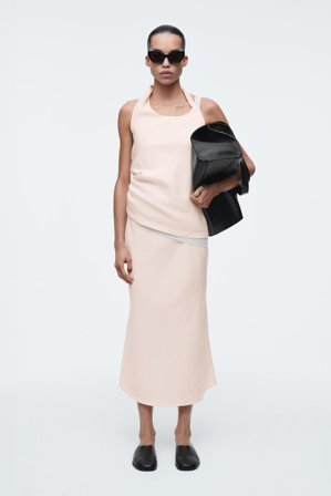 COS Femme Jupe Colonne Midi En Lin Mélangé in Rose