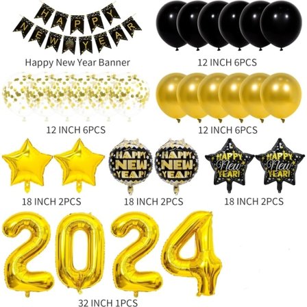Nytårsdekoration 2024, Folieballoner 2024, Godt Nyt År Girland 1 sæt