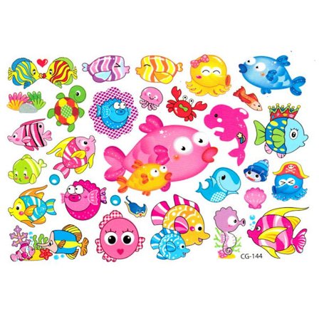 Fiskar barntatueringar 24 st gnuggisar för lek och kalas