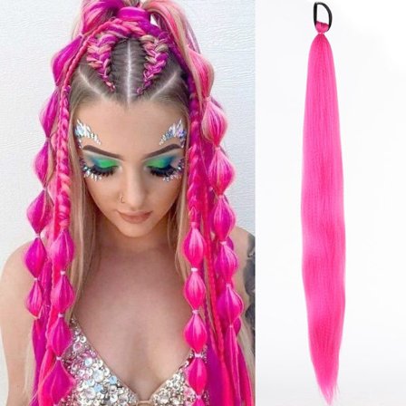 LUPU synteettinen poninhäntäpidennys joustavalla solmittavalla hiusnauhalla 26" pitkä suora värillinen punottu poninhäntä Ombre vaaleanpunainen purppu