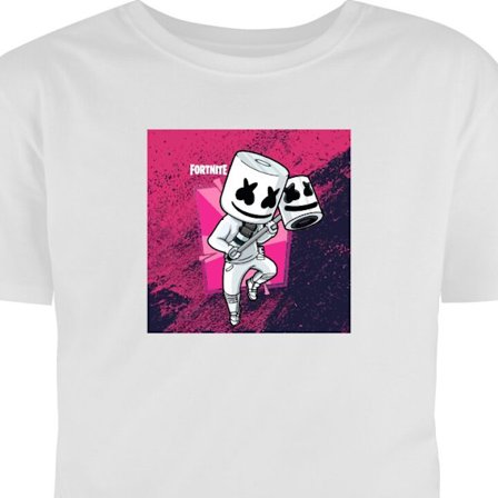 Lapsen t-paita Fortnite Marshmello hahmo valkoinen puku vaaleanpunainen tausta Fortnite DJ pelisuunnittelu suosittu tyyli