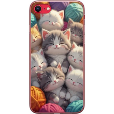 Kompatibel Mobilcover til Apple iPhone SE (2020) Søde sovende killinger tæt sammen blandt farverige garnnøgler i blød legesyg stil