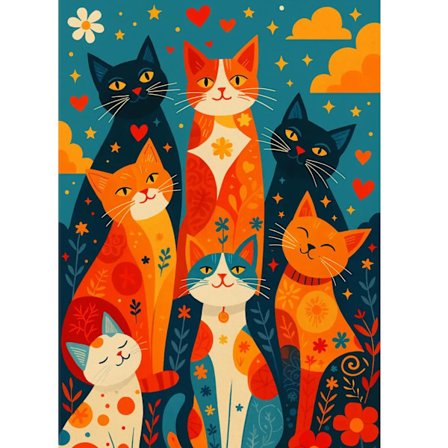 Farverigt Katte Diamantmaleri Sæt, 5D Fuld Drill DIY Mosaik, Sød Orange og Sort Kattegruppe, Moderne Dyre Rhinestone Broderi