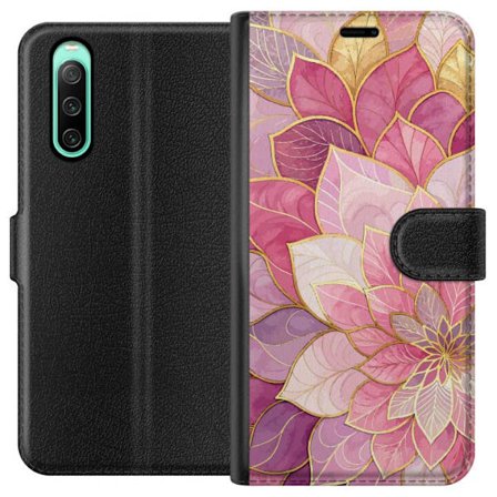 Kompatibelt Lommeboketui til Sony Xperia 10 IV Rosa og lilla blomstermønster med gyldne detaljer - Elegante mandala-inspirerte motiv