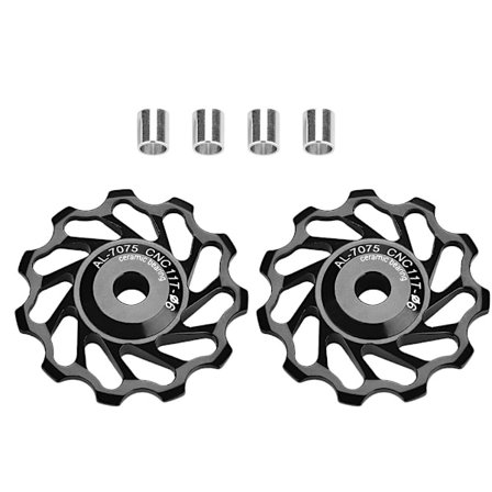 1 par MEIJUN keramisk leje bageste remskive Jockey Wheel cykelstyrerulle (11T, sort)