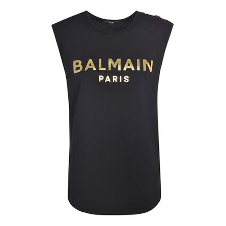 Balmain, T-shirt with Logo Czarny, Kobieta, Rozmiar: M