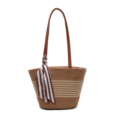 Silkeskjerfdekorert skulderveske i feriestil, gradientstripet vevd tote bag, vevd skulderveske