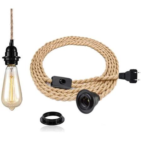 Vintage 4,5 Meter Hamptov Lyskroner - Retro E27 Fatning med Switch Rep Hængende Lampe til Restaurant Bar Café Belysning - Pære - Perfekt