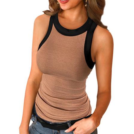 Kvinnor Sommar Ärmlös Tank Crew Neck Tee Shirt Sexig Väst