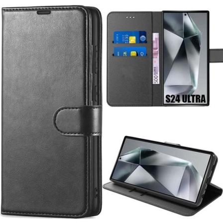 Helkroppsfodral för Samsung Galaxy S24 Ultra, stötsäkert PU-läderskydd - Svart